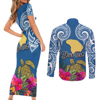 Custom Hawaii Lanai Island Couples Matching Short Sleeve Bodycon Dress and Long Sleeve Button Shirts Hibiscus Turle and Map with Polynesian Spiral LT03 - Polynesian Pride