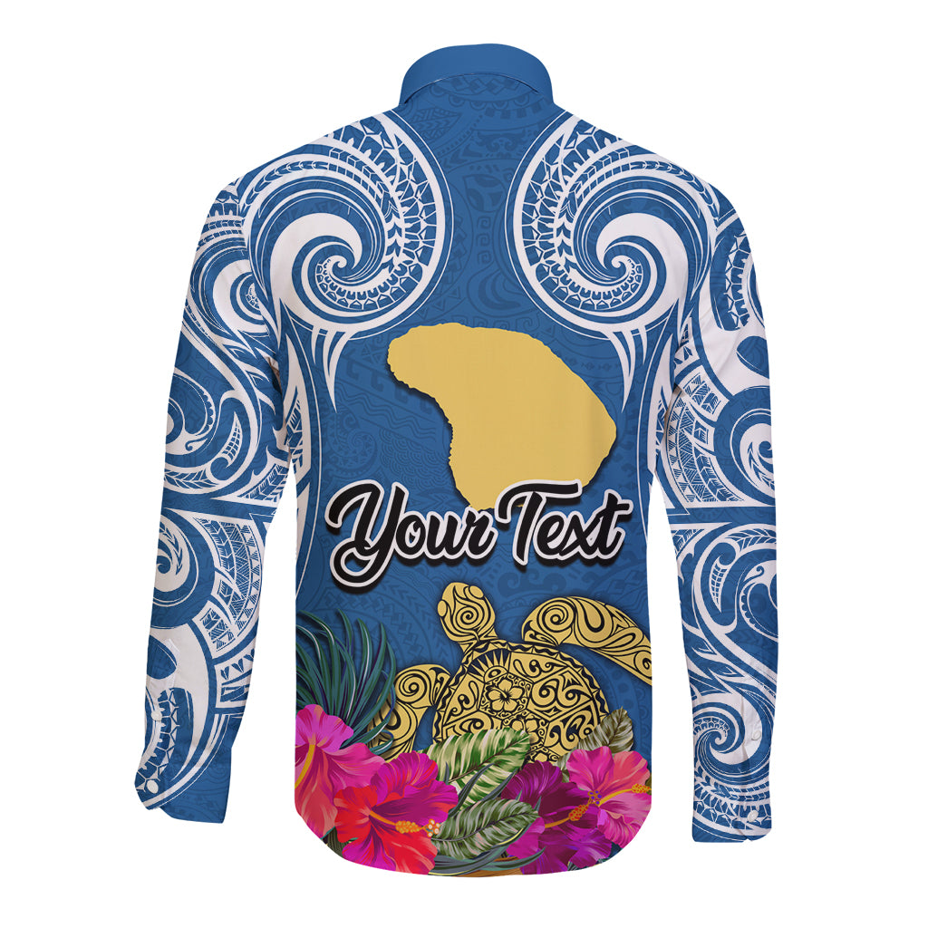 Custom Hawaii Lanai Island Long Sleeve Button Shirt Hibiscus Turle and Map with Polynesian Spiral LT03 - Polynesian Pride