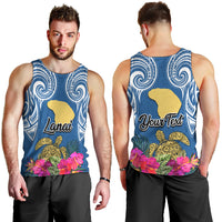 Custom Hawaii Lanai Island Men Tank Top Hibiscus Turle and Map with Polynesian Spiral LT03 - Polynesian Pride