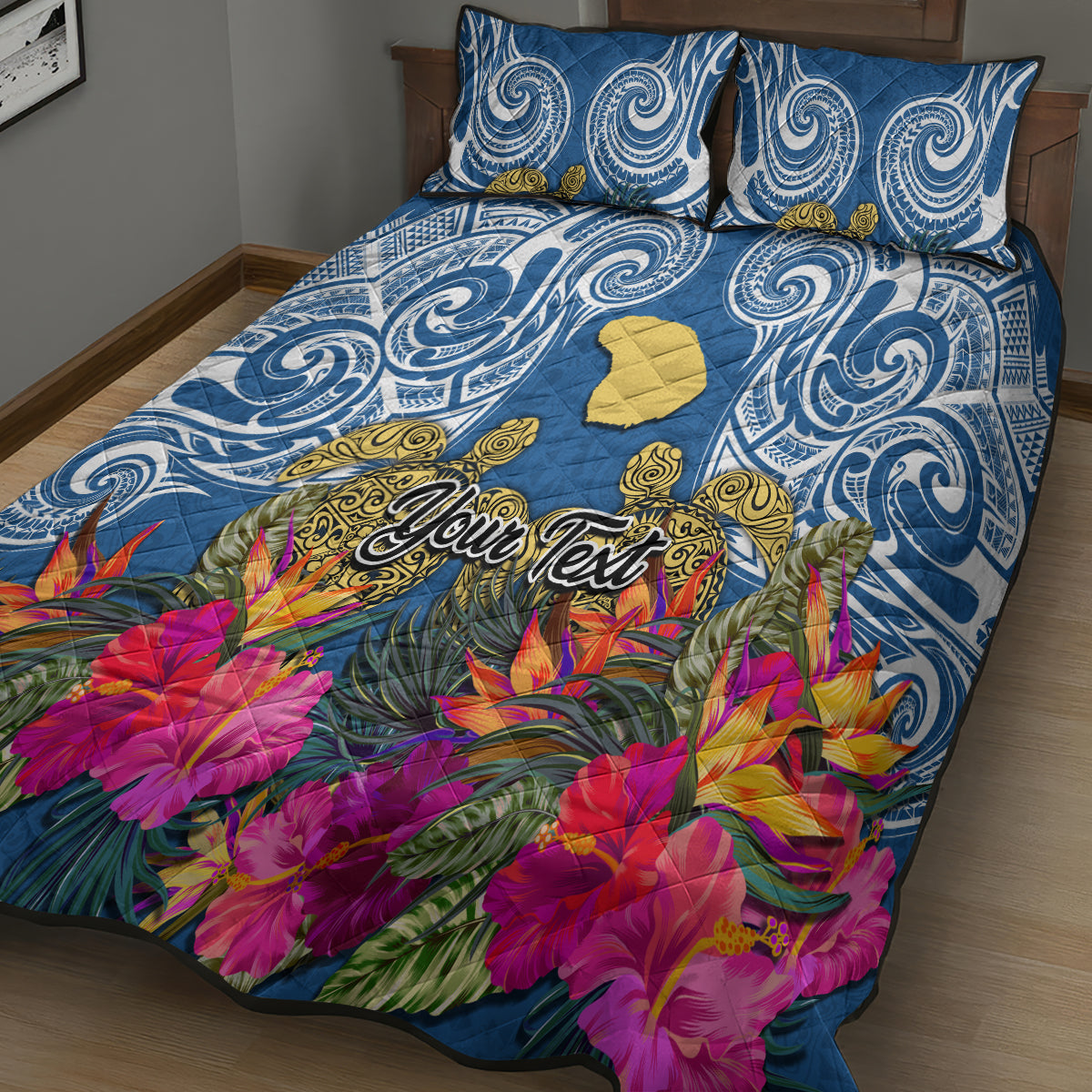 Custom Hawaii Lanai Island Quilt Bed Set Hibiscus Turle and Map with Polynesian Spiral LT03 - Polynesian Pride