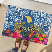 Custom Hawaii Lanai Island Rubber Doormat Hibiscus Turle and Map with Polynesian Spiral LT03 - Polynesian Pride