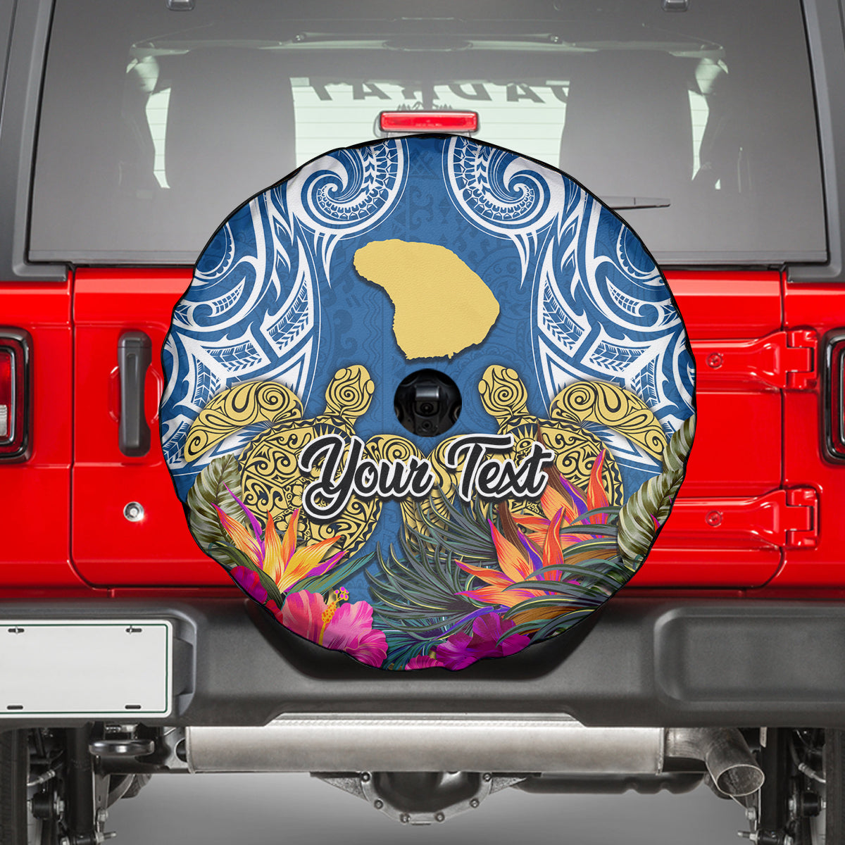 Custom Hawaii Lanai Island Spare Tire Cover Hibiscus Turle and Map with Polynesian Spiral LT03 - Polynesian Pride