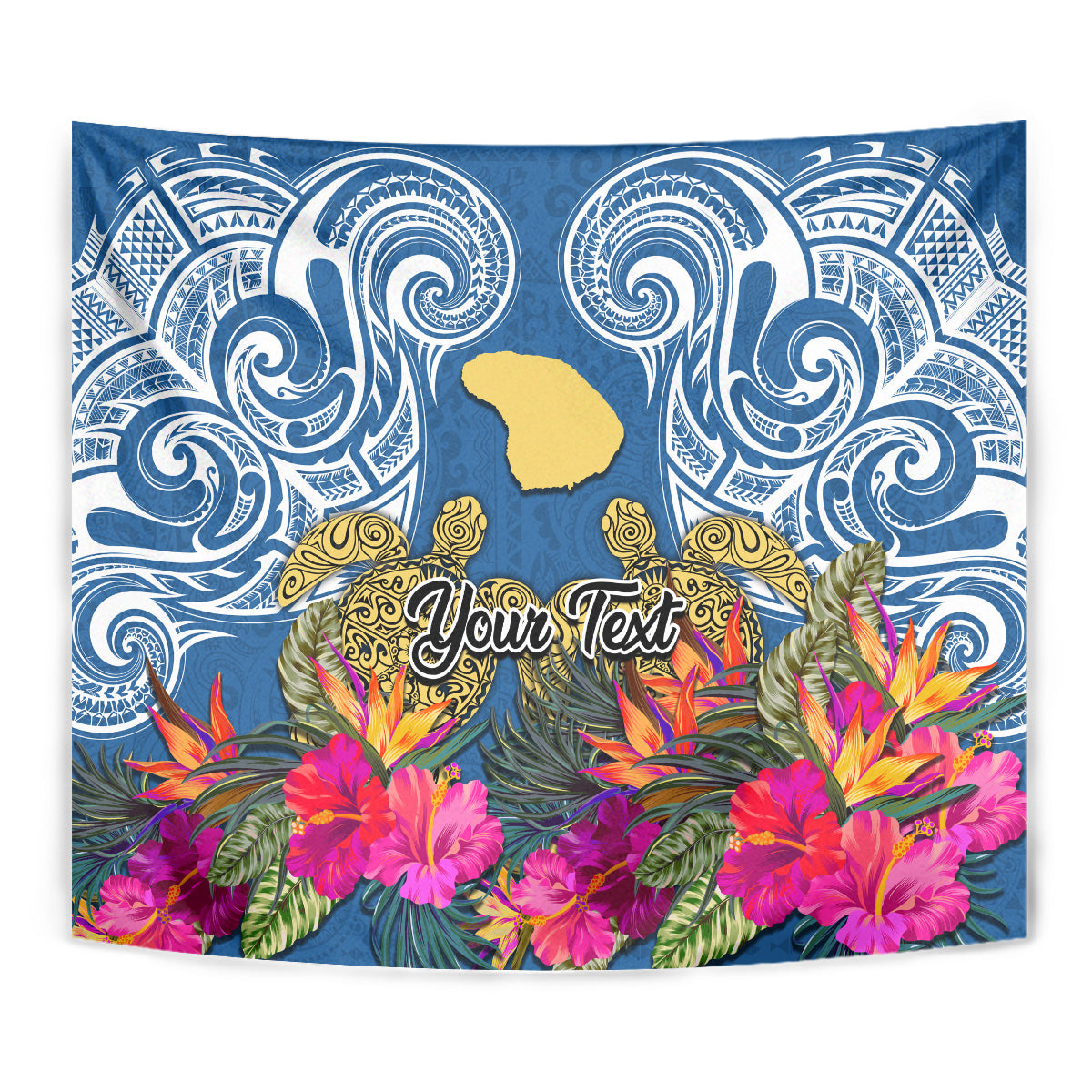 Custom Hawaii Lanai Island Tapestry Hibiscus Turle and Map with Polynesian Spiral LT03 - Polynesian Pride