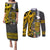 Hawaii Lanai Island Couples Matching Puletasi Dress and Long Sleeve Button Shirts Hawaiian Warrior and Kakau Symbols Abstract Tattoo LT03 Yellow - Polynesian Pride