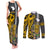 Hawaii Lanai Island Couples Matching Tank Maxi Dress and Long Sleeve Button Shirts Hawaiian Warrior and Kakau Symbols Abstract Tattoo LT03 Yellow - Polynesian Pride