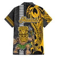 Hawaii Lanai Island Family Matching Long Sleeve Bodycon Dress and Hawaiian Shirt Hawaiian Warrior and Kakau Symbols Abstract Tattoo LT03 - Polynesian Pride