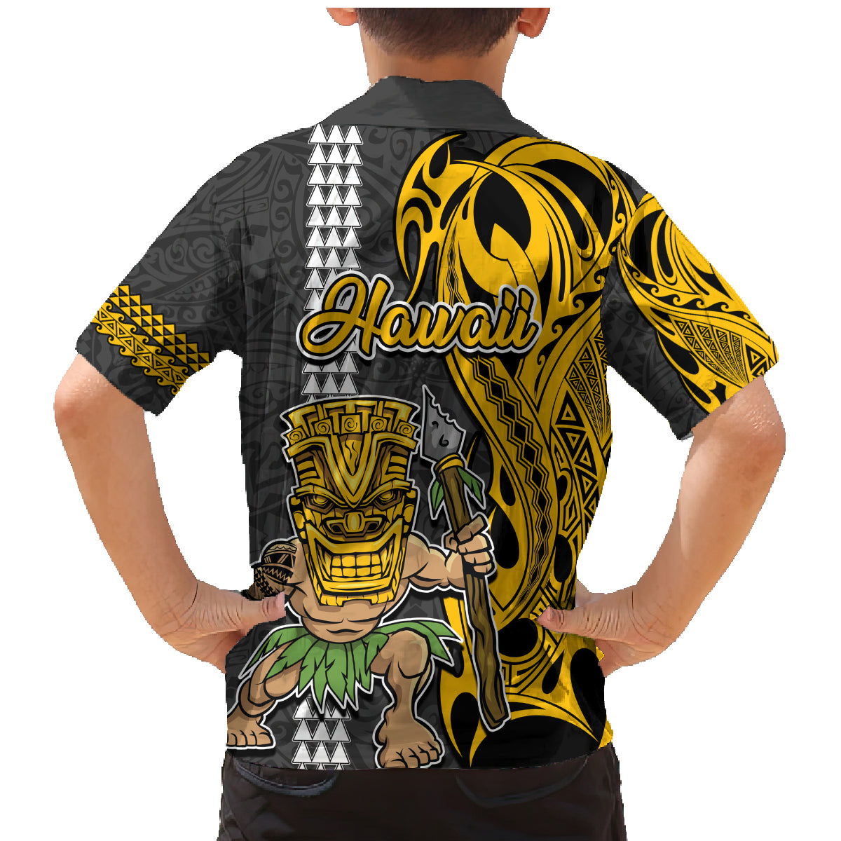 Hawaii Lanai Island Family Matching Mermaid Dress and Hawaiian Shirt Hawaiian Warrior and Kakau Symbols Abstract Tattoo LT03 - Polynesian Pride