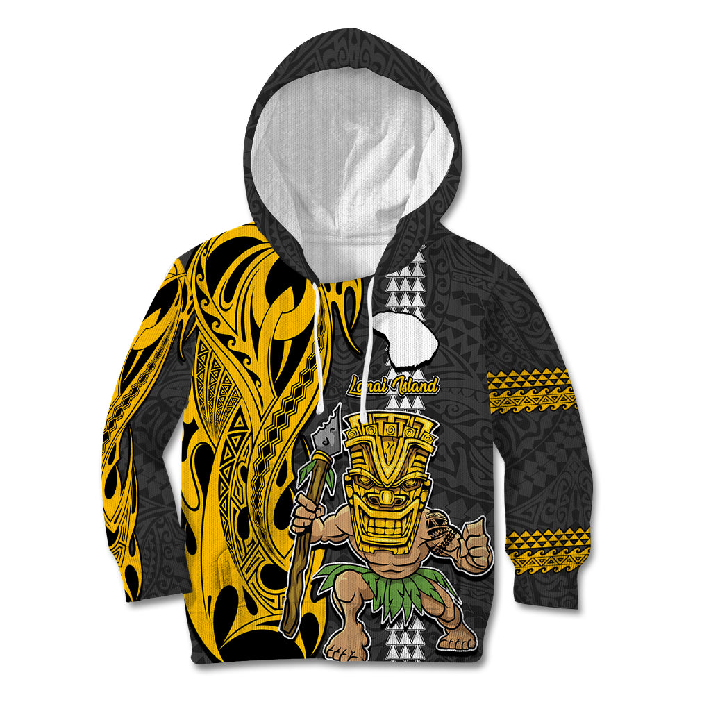 Hawaii Lanai Island Kid Hoodie Hawaiian Warrior and Kakau Symbols Abstract Tattoo LT03 Yellow - Polynesian Pride