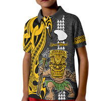 Hawaii Lanai Island Kid Polo Shirt Hawaiian Warrior and Kakau Symbols Abstract Tattoo LT03 Kid Yellow - Polynesian Pride