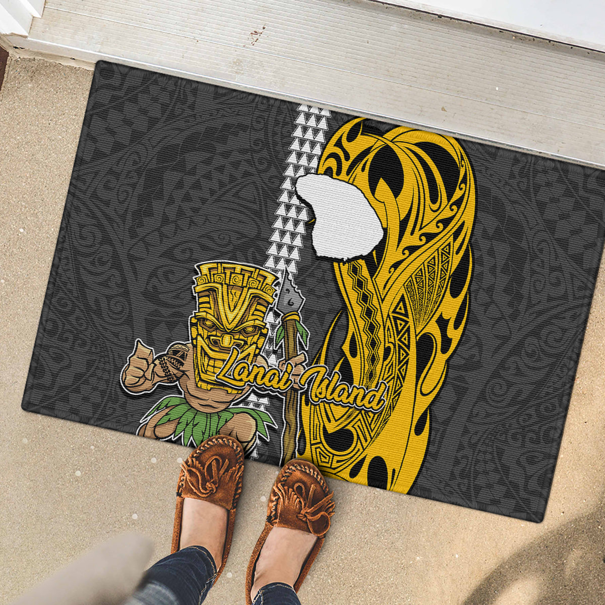 Hawaii Lanai Island Rubber Doormat Hawaiian Warrior and Kakau Symbols Abstract Tattoo LT03 - Polynesian Pride