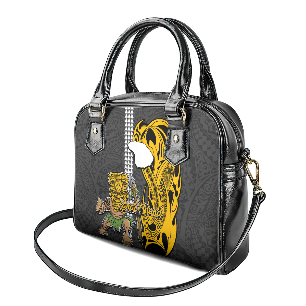 Hawaii Lanai Island Shoulder Handbag Hawaiian Warrior and Kakau Symbols Abstract Tattoo LT03 - Polynesian Pride