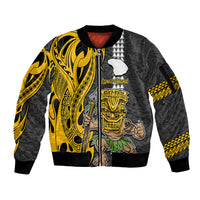 Hawaii Lanai Island Sleeve Zip Bomber Jacket Hawaiian Warrior and Kakau Symbols Abstract Tattoo LT03 Unisex Yellow - Polynesian Pride