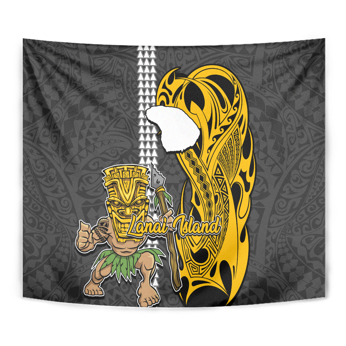 Hawaii Lanai Island Tapestry Hawaiian Warrior and Kakau Symbols Abstract Tattoo LT03 - Polynesian Pride