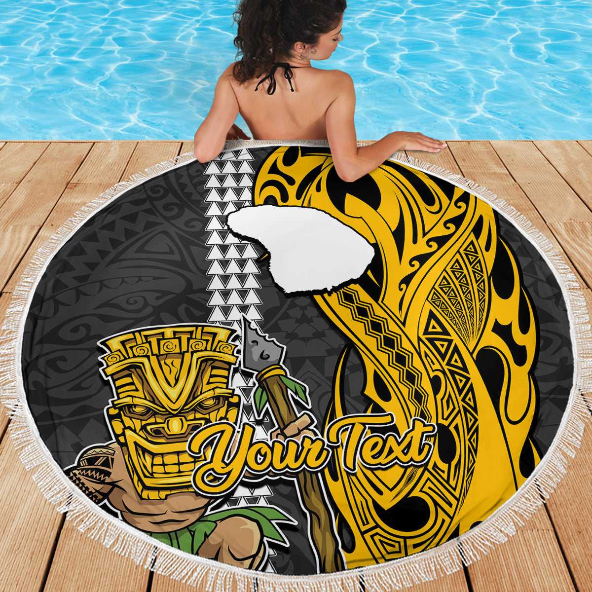 Custom Hawaii Lanai Island Beach Blanket Hawaiian Warrior and Kakau Symbols Abstract Tattoo LT03 - Wonder Print Shop