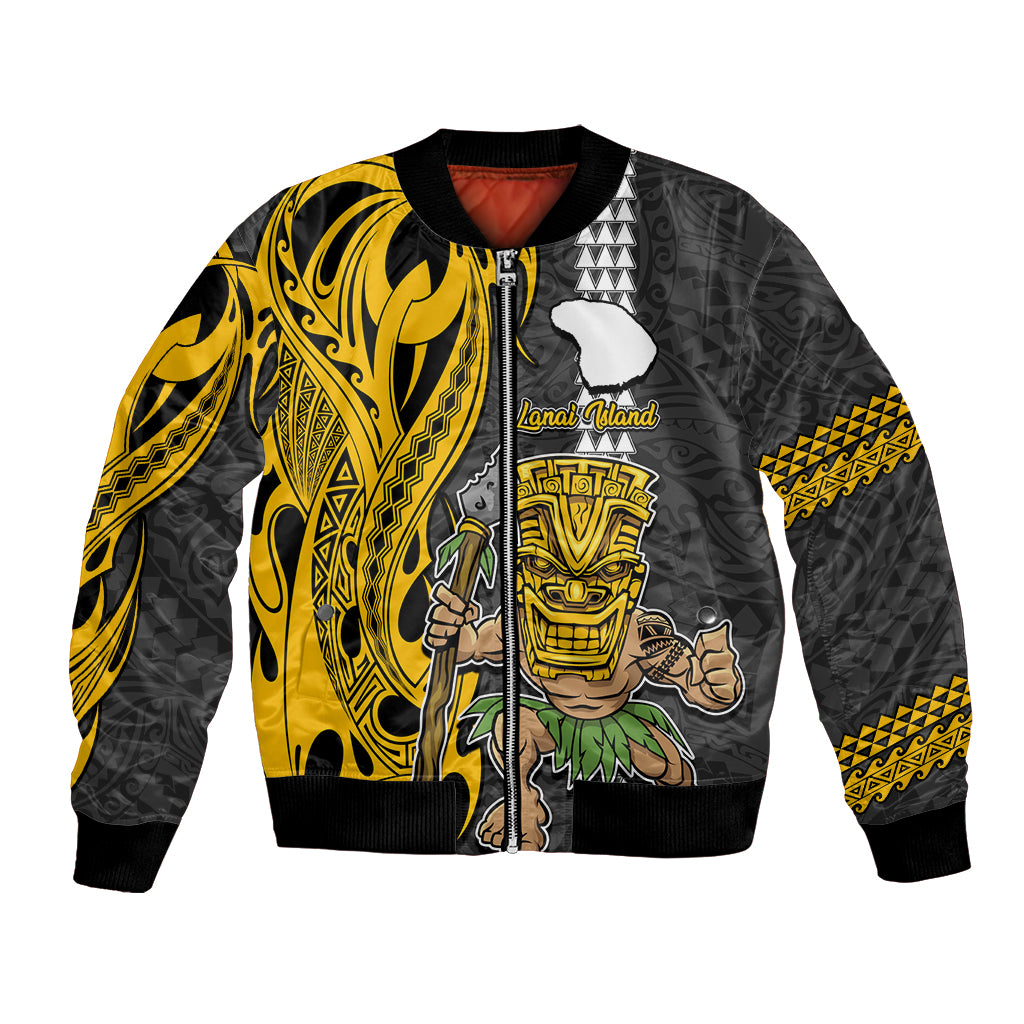 Custom Hawaii Lanai Island Bomber Jacket Hawaiian Warrior and Kakau Symbols Abstract Tattoo LT03 Unisex Yellow - Polynesian Pride