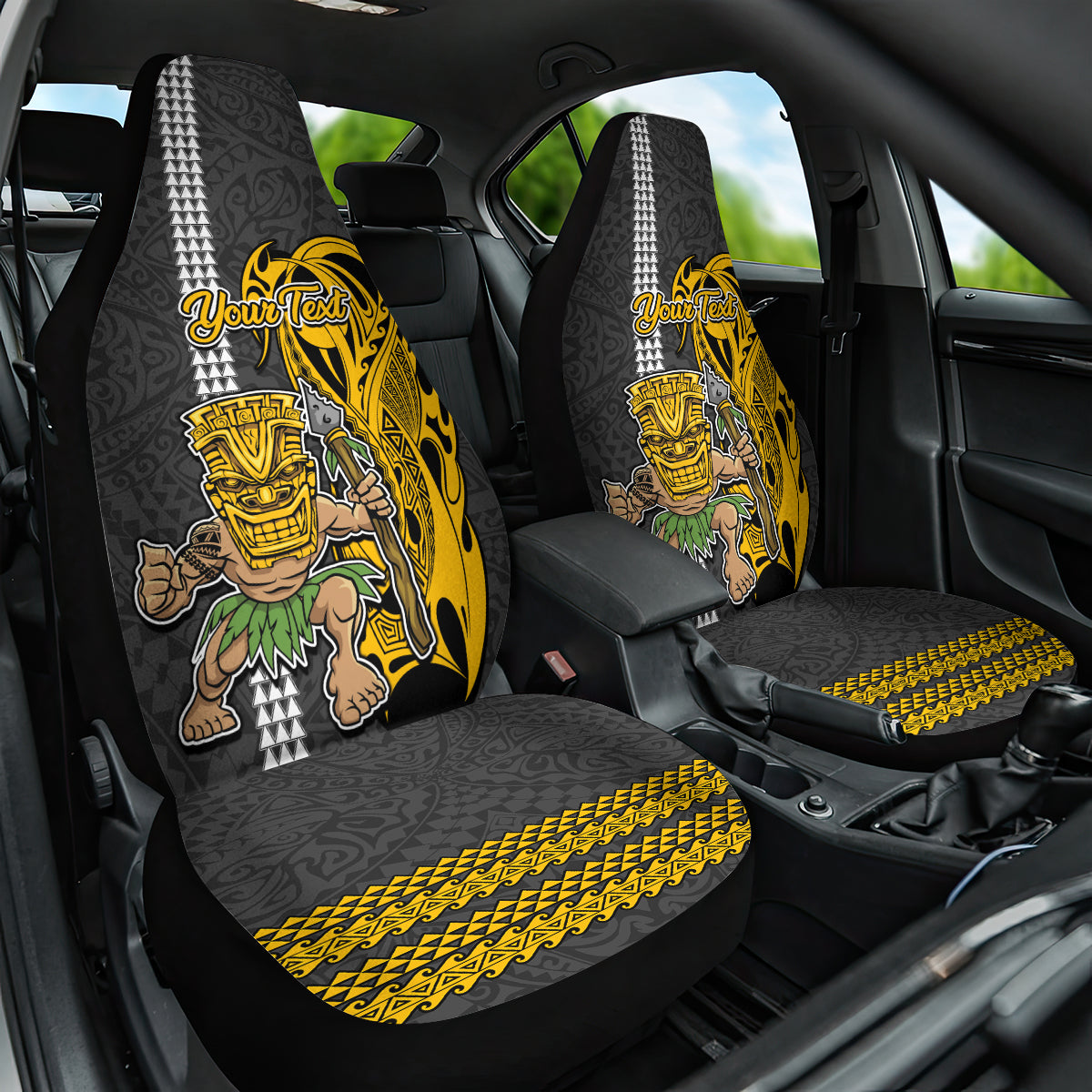 Custom Hawaii Lanai Island Car Seat Cover Hawaiian Warrior and Kakau Symbols Abstract Tattoo LT03 One Size Yellow - Polynesian Pride