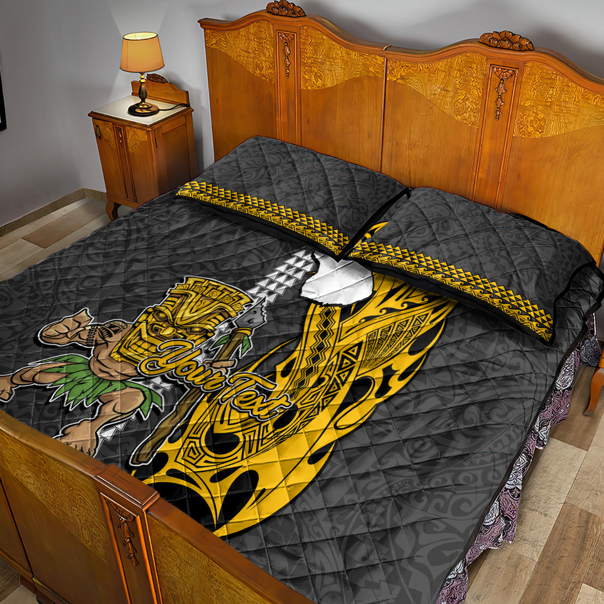 Custom Hawaii Lanai Island Quilt Bed Set Hawaiian Warrior and Kakau Symbols Abstract Tattoo LT03 - Polynesian Pride