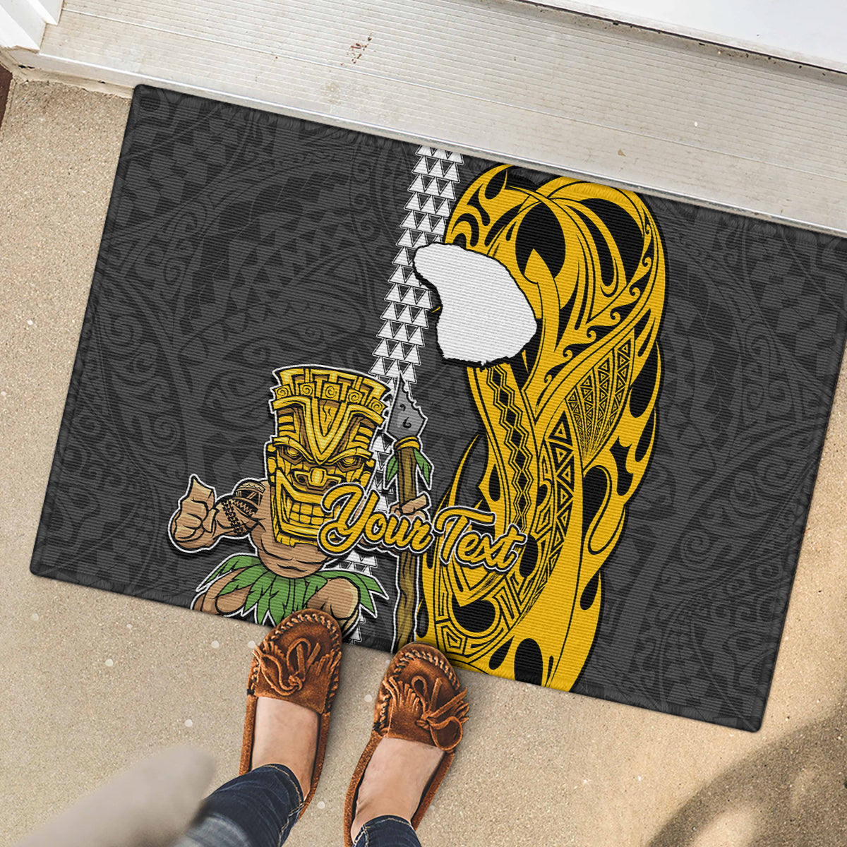 Custom Hawaii Lanai Island Rubber Doormat Hawaiian Warrior and Kakau Symbols Abstract Tattoo LT03 - Polynesian Pride