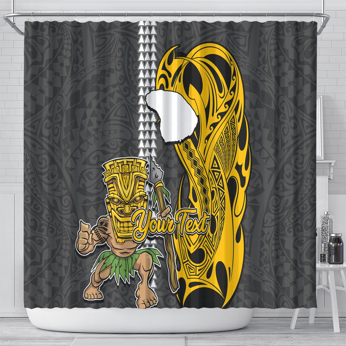 Custom Hawaii Lanai Island Shower Curtain Hawaiian Warrior and Kakau Symbols Abstract Tattoo LT03 - Polynesian Pride