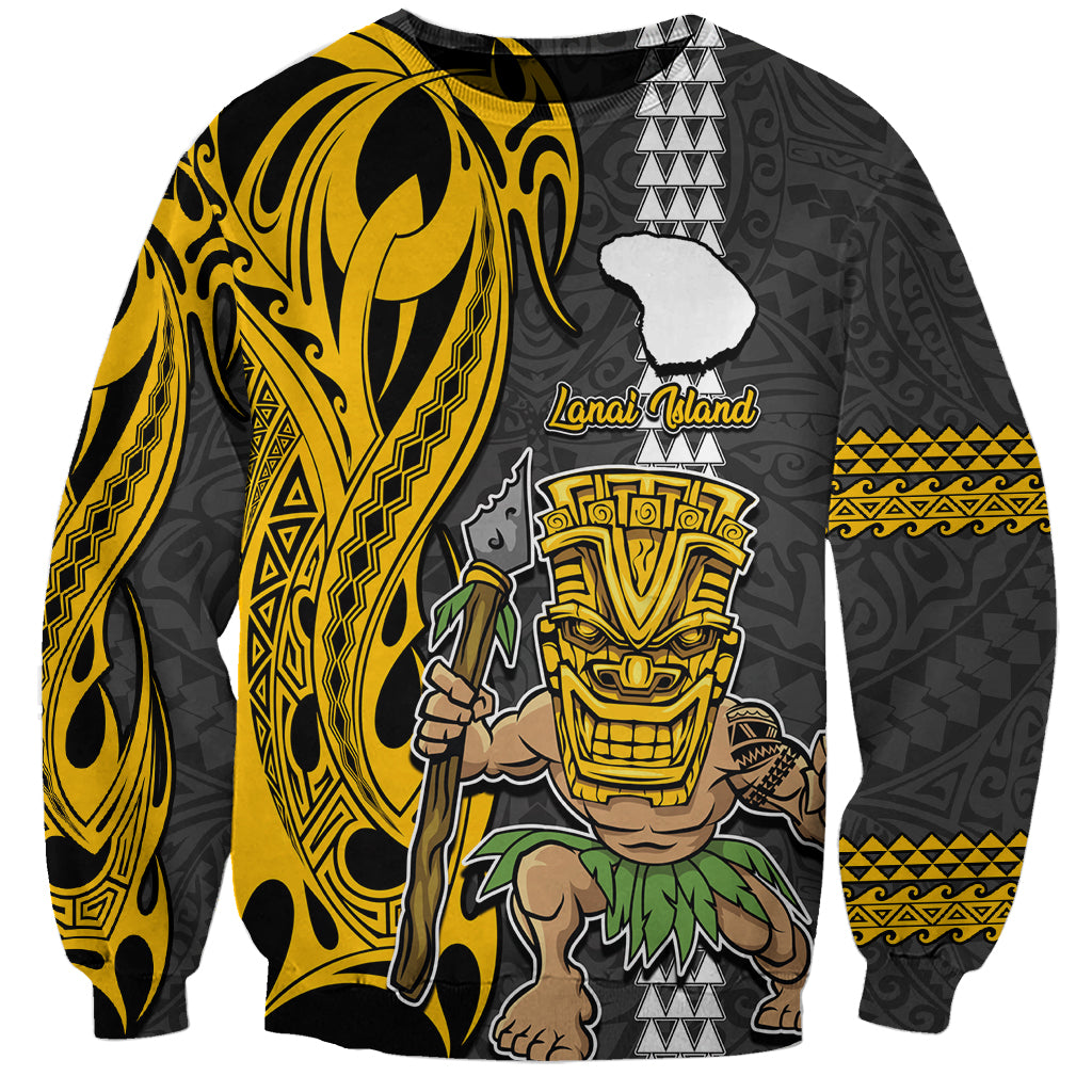 Custom Hawaii Lanai Island Sweatshirt Hawaiian Warrior and Kakau Symbols Abstract Tattoo LT03 Unisex Yellow - Polynesian Pride