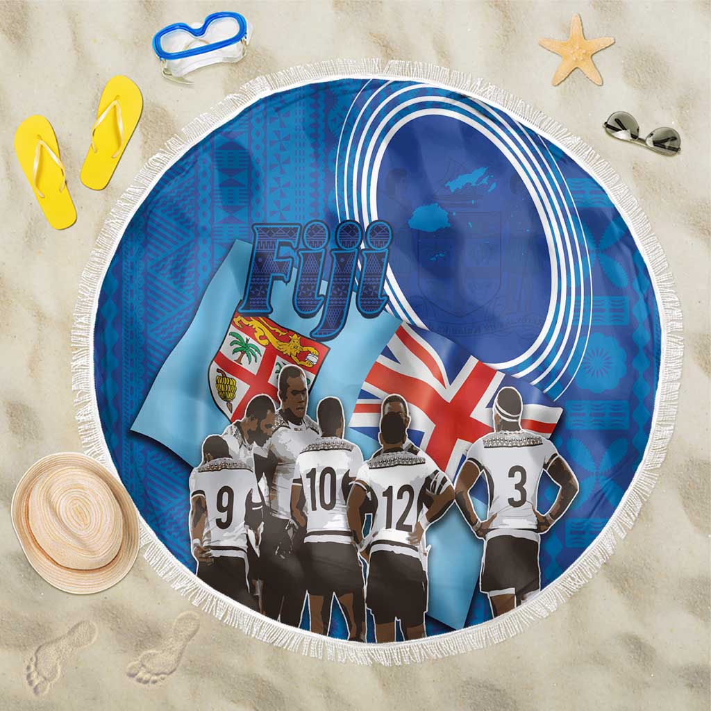 Fiji Rugby Sevens Beach Blanket Commemorate Gold Medal - Rio de Janeiro 2016 LT03 One Size 150cm Blue - Polynesian Pride