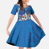 Fiji Rugby Sevens Family Matching Mermaid Dress and Hawaiian Shirt Commemorate Gold Medal - Rio de Janeiro 2016 LT03 Daughter's Dress Blue - Polynesian Pride