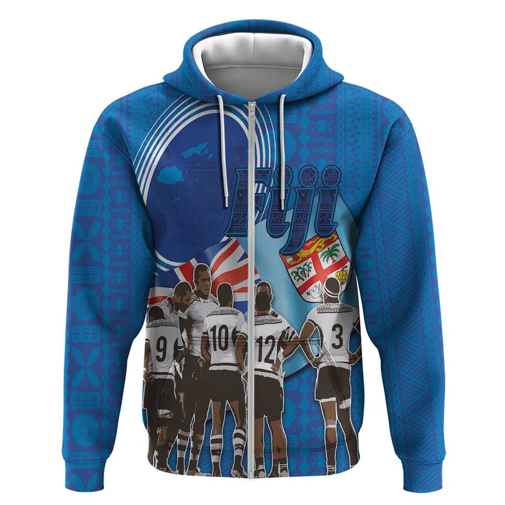 Fiji Rugby Sevens Hoodie Commemorate Gold Medal - Rio de Janeiro 2016 LT03 Zip Hoodie Blue - Polynesian Pride
