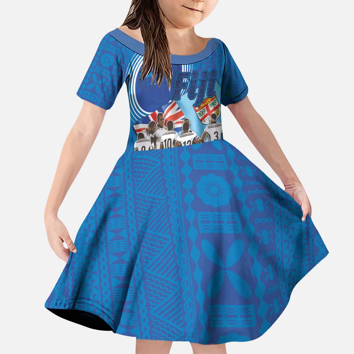 Fiji Rugby Sevens Kid Short Sleeve Dress Commemorate Gold Medal - Rio de Janeiro 2016 LT03 KID Blue - Polynesian Pride