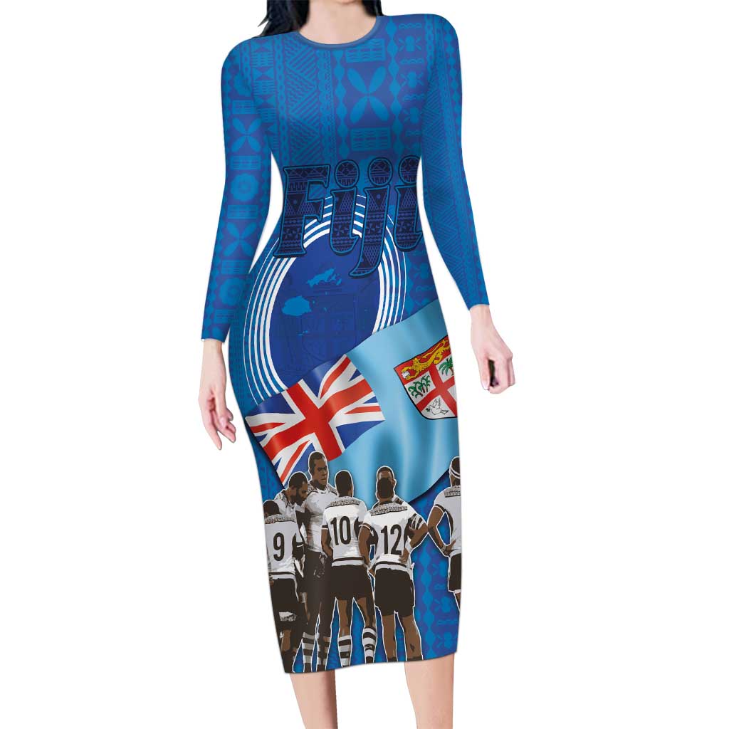 Fiji Rugby Sevens Long Sleeve Bodycon Dress Commemorate Gold Medal - R - Polynesian Pride Fiji Rugby Sevens Long Sleeve Bodycon Dress Commemorate Gold Medal - R - Polynesian Pride