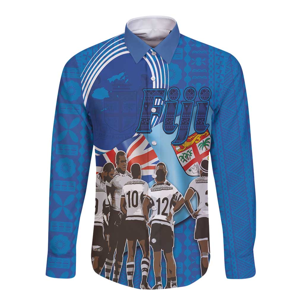 Fiji Rugby Sevens Long Sleeve Button Shirt Commemorate Gold Medal - Rio de Janeiro 2016 LT03 Unisex Blue - Polynesian Pride