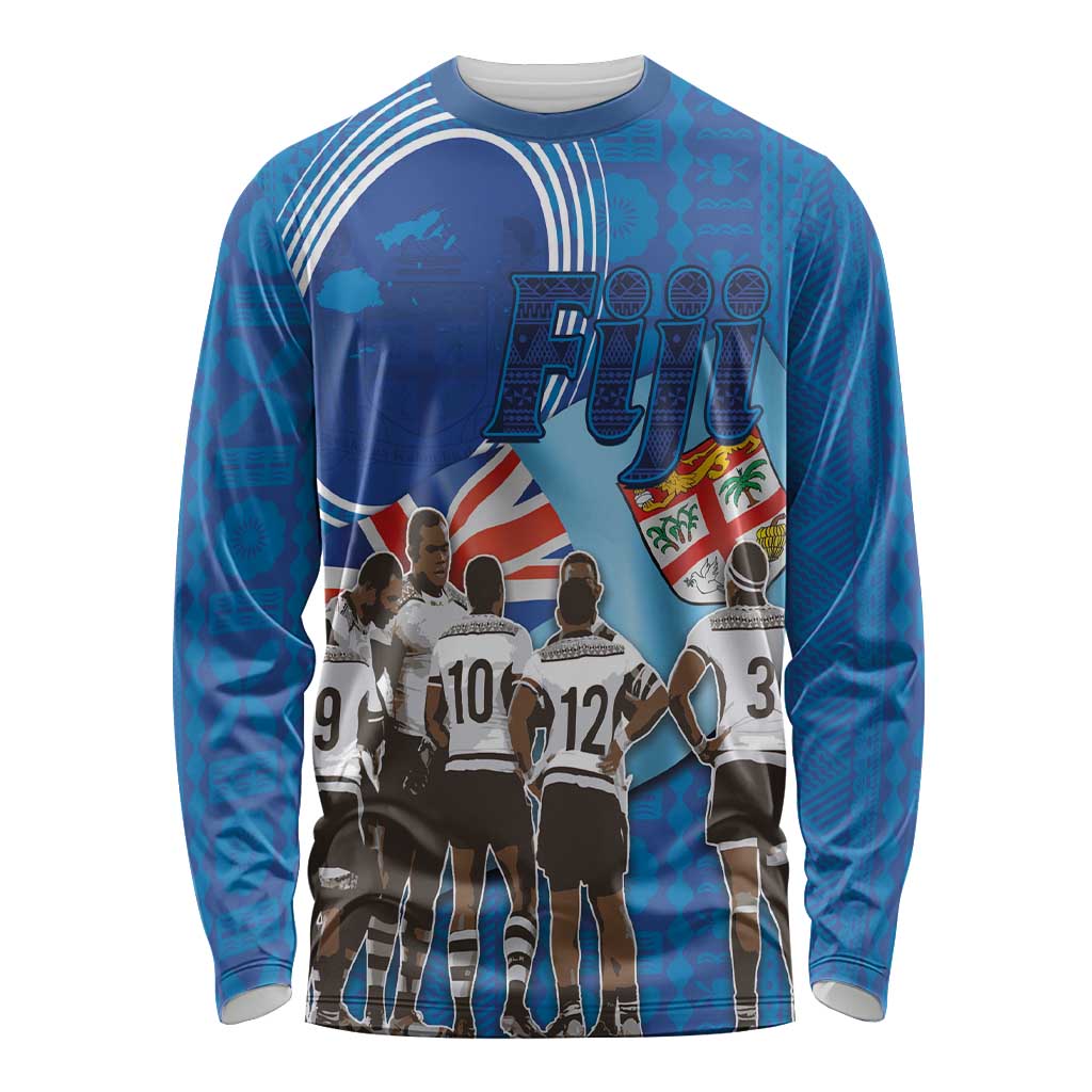 Fiji Rugby Sevens Long Sleeve Shirt Commemorate Gold Medal - Rio de Janeiro 2016 LT03 Unisex Blue - Polynesian Pride