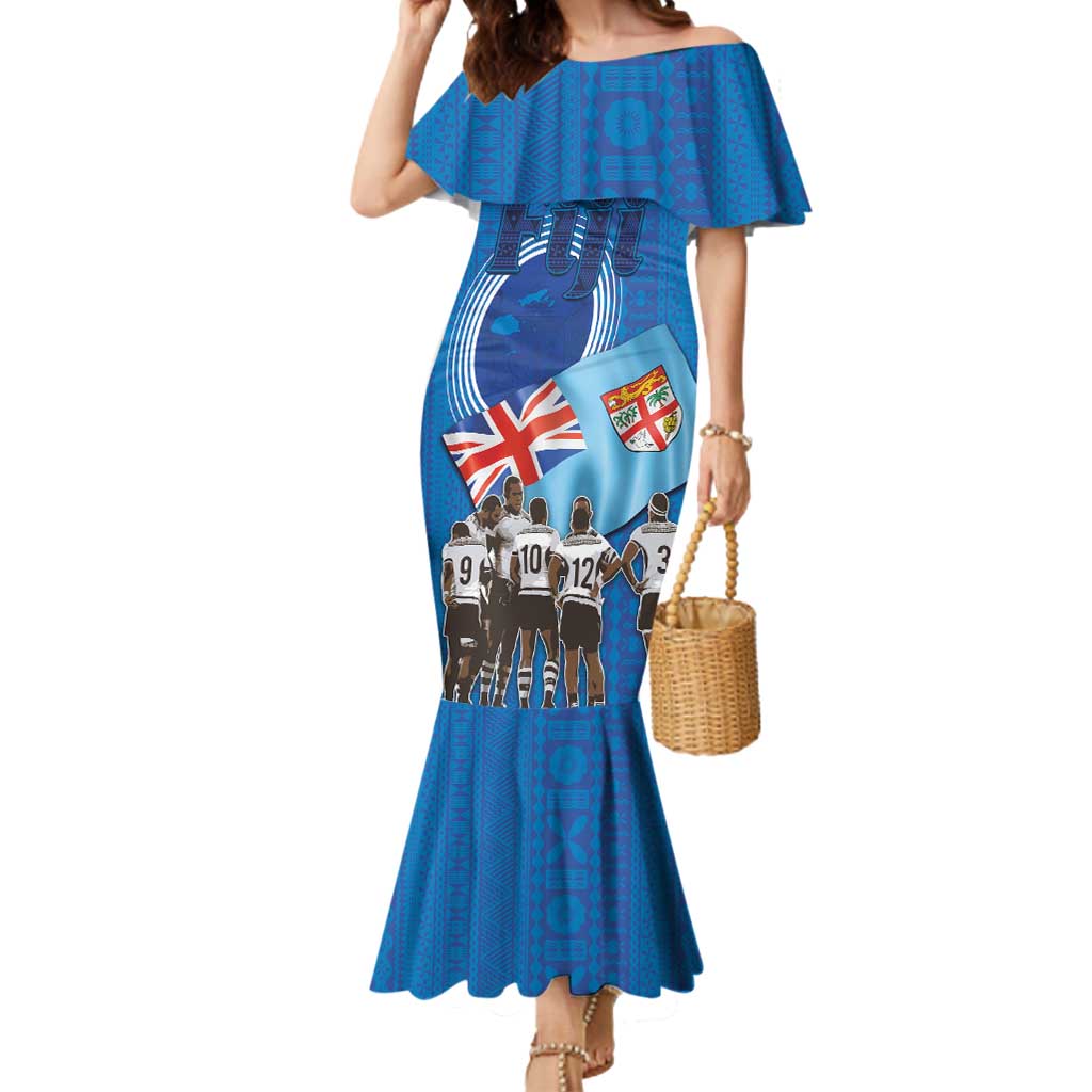 Fiji Rugby Sevens Mermaid Dress Commemorate Gold Medal - Rio de Janeiro 2016 LT03 Women Blue - Polynesian Pride