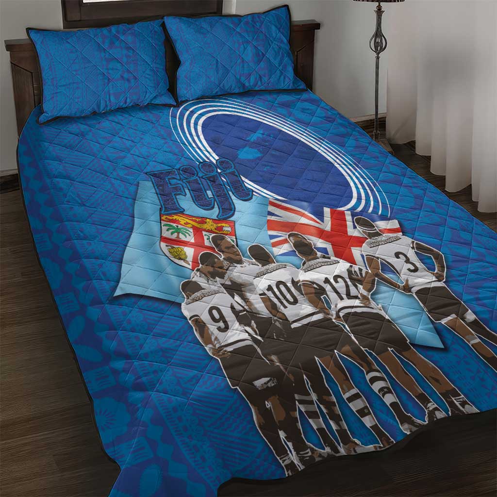 Fiji Rugby Sevens Quilt Bed Set Commemorate Gold Medal - Rio de Janeiro 2016 LT03 Blue - Polynesian Pride