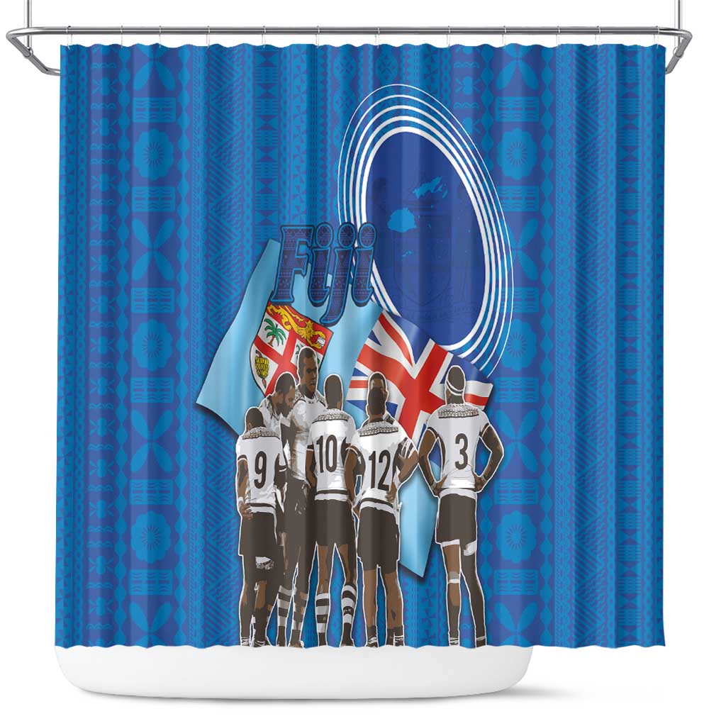 Fiji Rugby Sevens Shower Curtain Commemorate Gold Medal - Rio de Janeiro 2016 LT03 Blue - Polynesian Pride