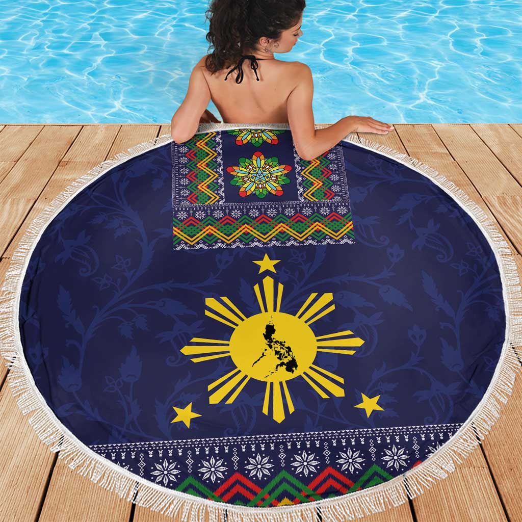Philippines Merry Christmas Beach Blanket Maligayang Pasko with Parol and Xmas Pattern Barong Style