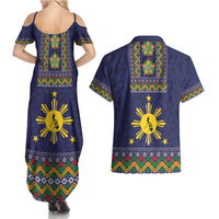 Philippines Merry Christmas Couples Matching Summer Maxi Dress and Hawaiian Shirt Maligayang Pasko with Parol and Xmas Pattern Barong Style