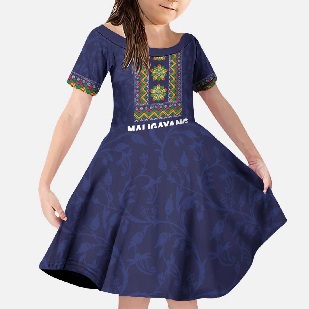 Philippines Merry Christmas Family Matching Mermaid Dress and Hawaiian Shirt Maligayang Pasko with Parol and Xmas Pattern Barong Style LT03 Daughter's Dress Blue - Polynesian Pride