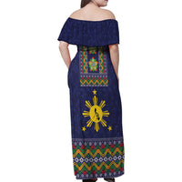 Philippines Merry Christmas Family Matching Off Shoulder Maxi Dress and Hawaiian Shirt Maligayang Pasko with Parol and Xmas Pattern Barong Style