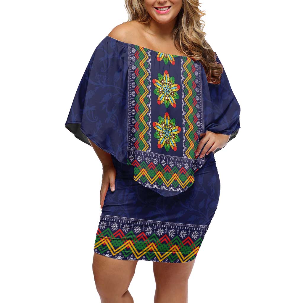 Philippines Merry Christmas Family Matching Off Shoulder Short Dress and Hawaiian Shirt Maligayang Pasko with Parol and Xmas Pattern Barong Style