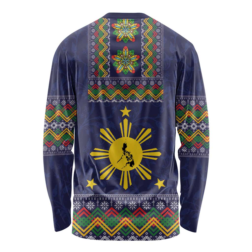 Philippines Merry Christmas Long Sleeve Shirt Maligayang Pasko with Parol and Xmas Pattern Barong Style