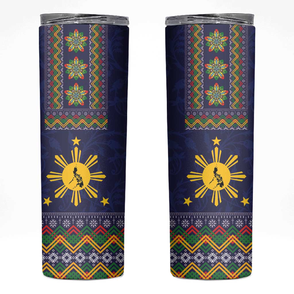 Philippines Merry Christmas Skinny Tumbler Maligayang Pasko with Parol and Xmas Pattern Barong Style