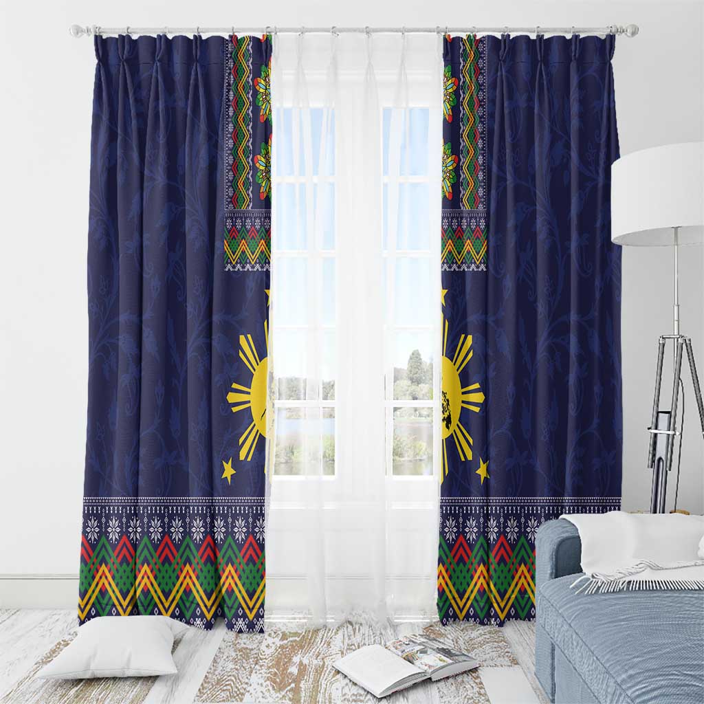 Philippines Merry Christmas Window Curtain Maligayang Pasko with Parol and Xmas Pattern Barong Style