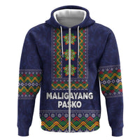 Philippines Merry Christmas Zip Hoodie Maligayang Pasko with Parol and Xmas Pattern Barong Style LT03 Zip Hoodie Blue - Polynesian Pride