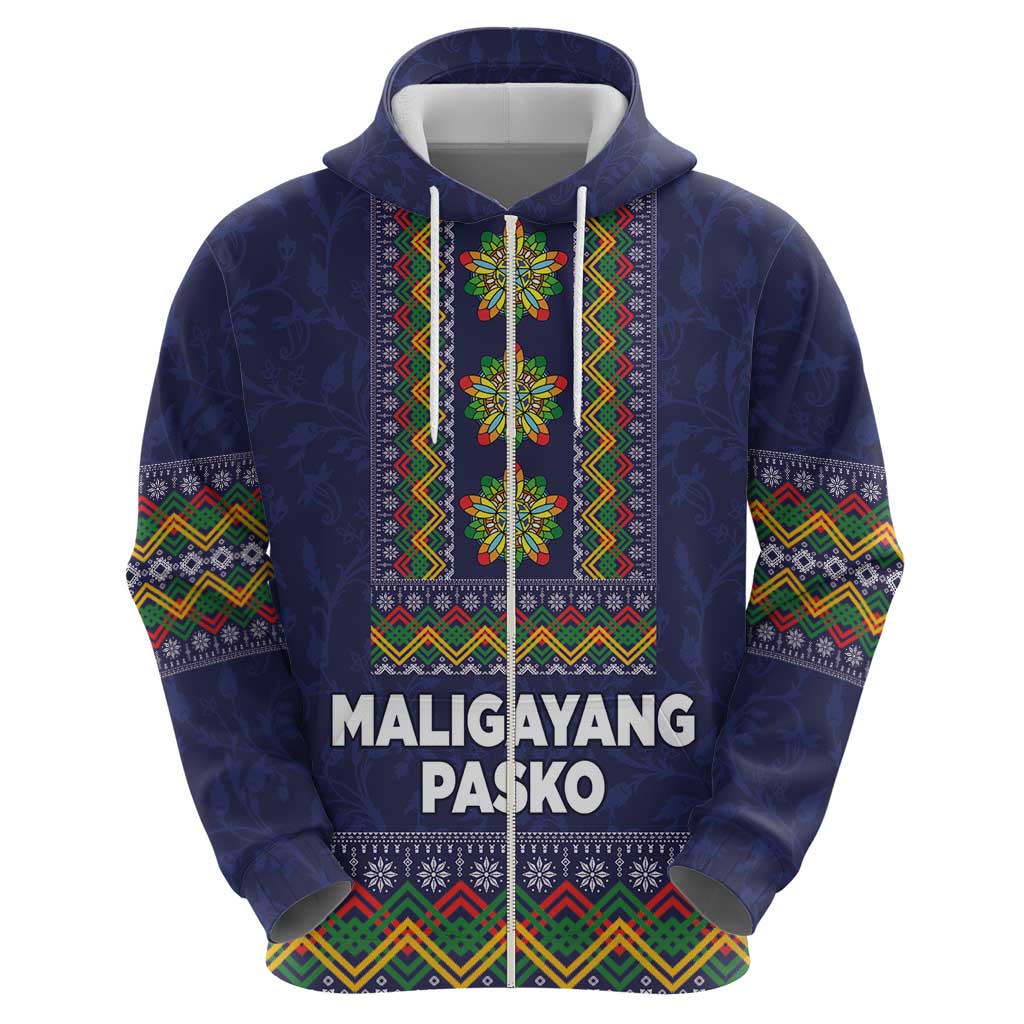 Philippines Merry Christmas Zip Hoodie Maligayang Pasko with Parol and Xmas Pattern Barong Style LT03 - Polynesian Pride