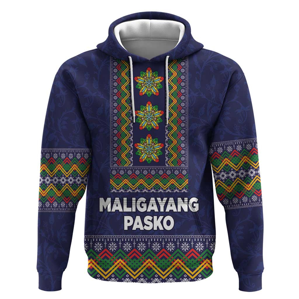 Philippines Merry Christmas Zip Hoodie Maligayang Pasko with Parol and Xmas Pattern Barong Style LT03 Pullover Hoodie Blue - Polynesian Pride
