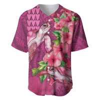 Hawaiian Turtle Love Couple Baseball Jersey - Sweet Hibiscus and Kakau Pattern Rose Color LT03 Pink - Polynesian Pride