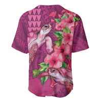 Hawaiian Turtle Love Couple Baseball Jersey - Sweet Hibiscus and Kakau Pattern Rose Color LT03 - Polynesian Pride