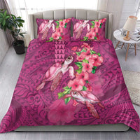 Hawaiian Turtle Love Couple Bedding Set - Sweet Hibiscus and Kakau Pattern Rose Color