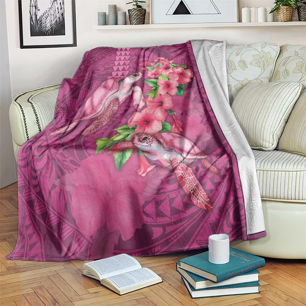 Hawaiian Turtle Love Couple Blanket - Sweet Hibiscus and Kakau Pattern Rose Color LT03 Pink - Polynesian Pride