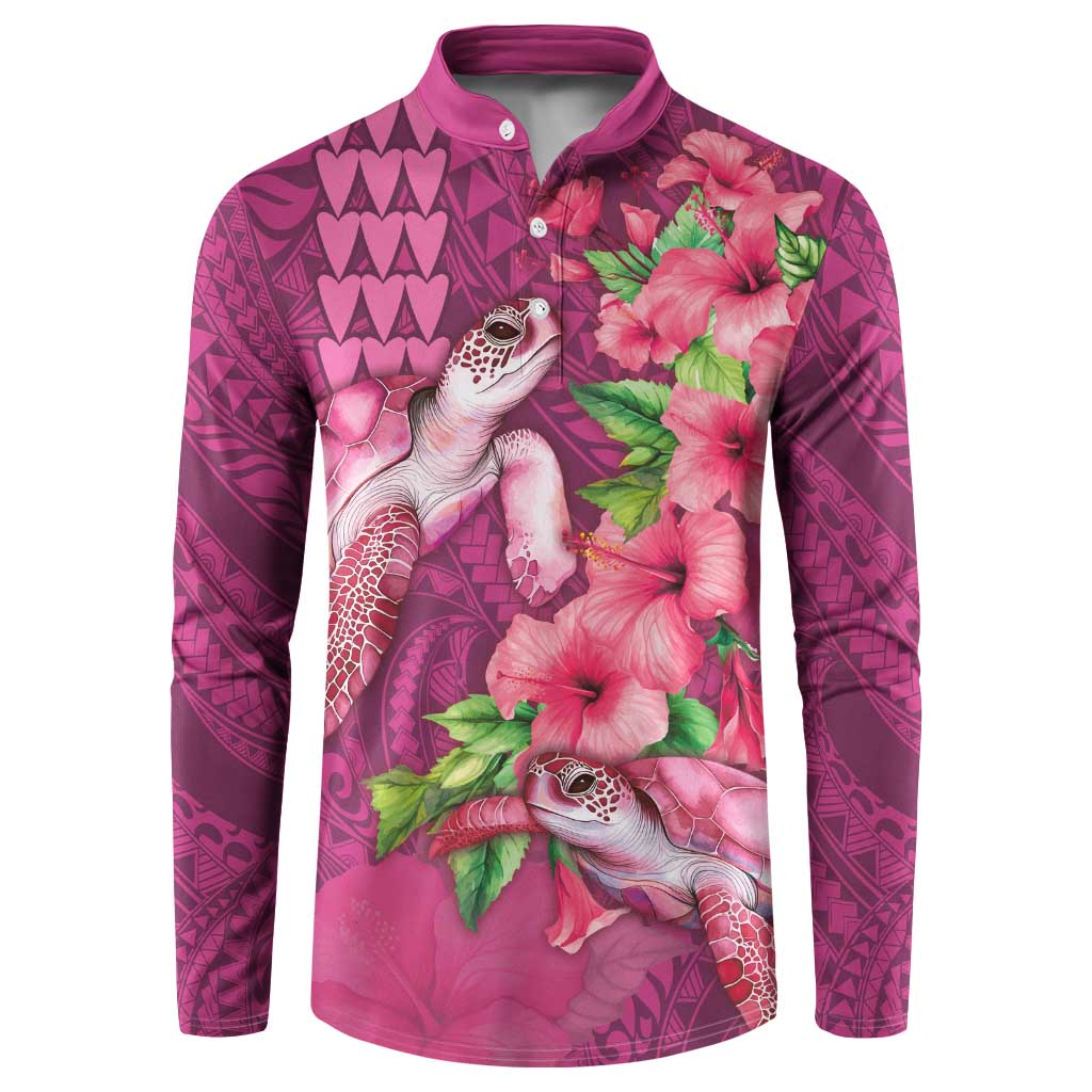 Hawaiian Turtle Love Couple Button Sweatshirt - Sweet Hibiscus and Kakau Pattern Rose Color LT03 Pink - Polynesian Pride